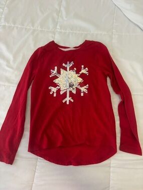 Cat & Jack Red Long-Sleeve Sequin Snowflake Tee